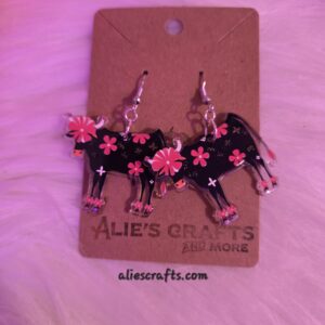 20250922_070000 Cow with pink flowers earrings