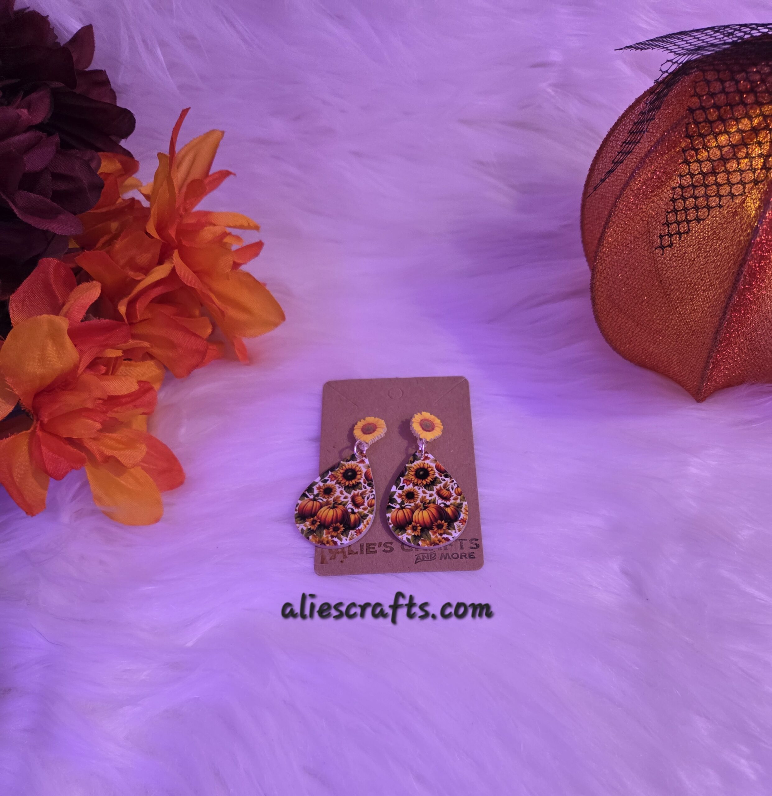 Sunflower and pumpkin earrings - Image 2