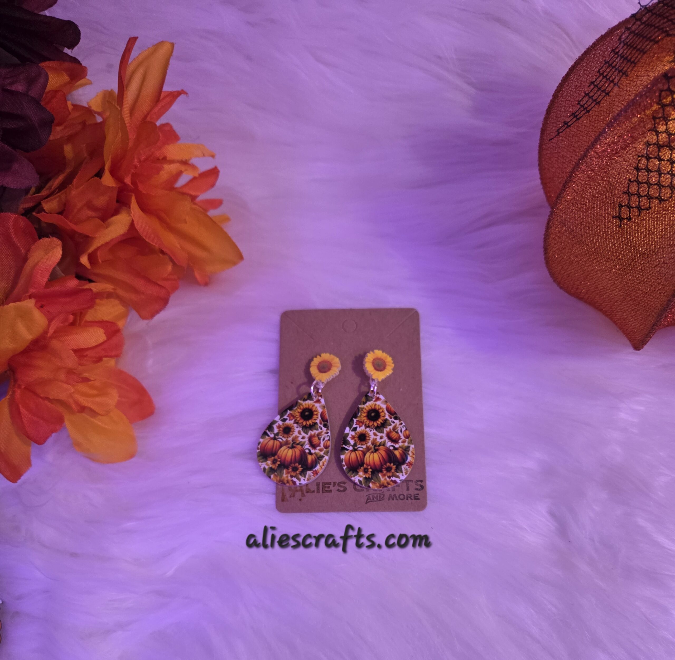 Sunflower and pumpkin earrings - Image 3