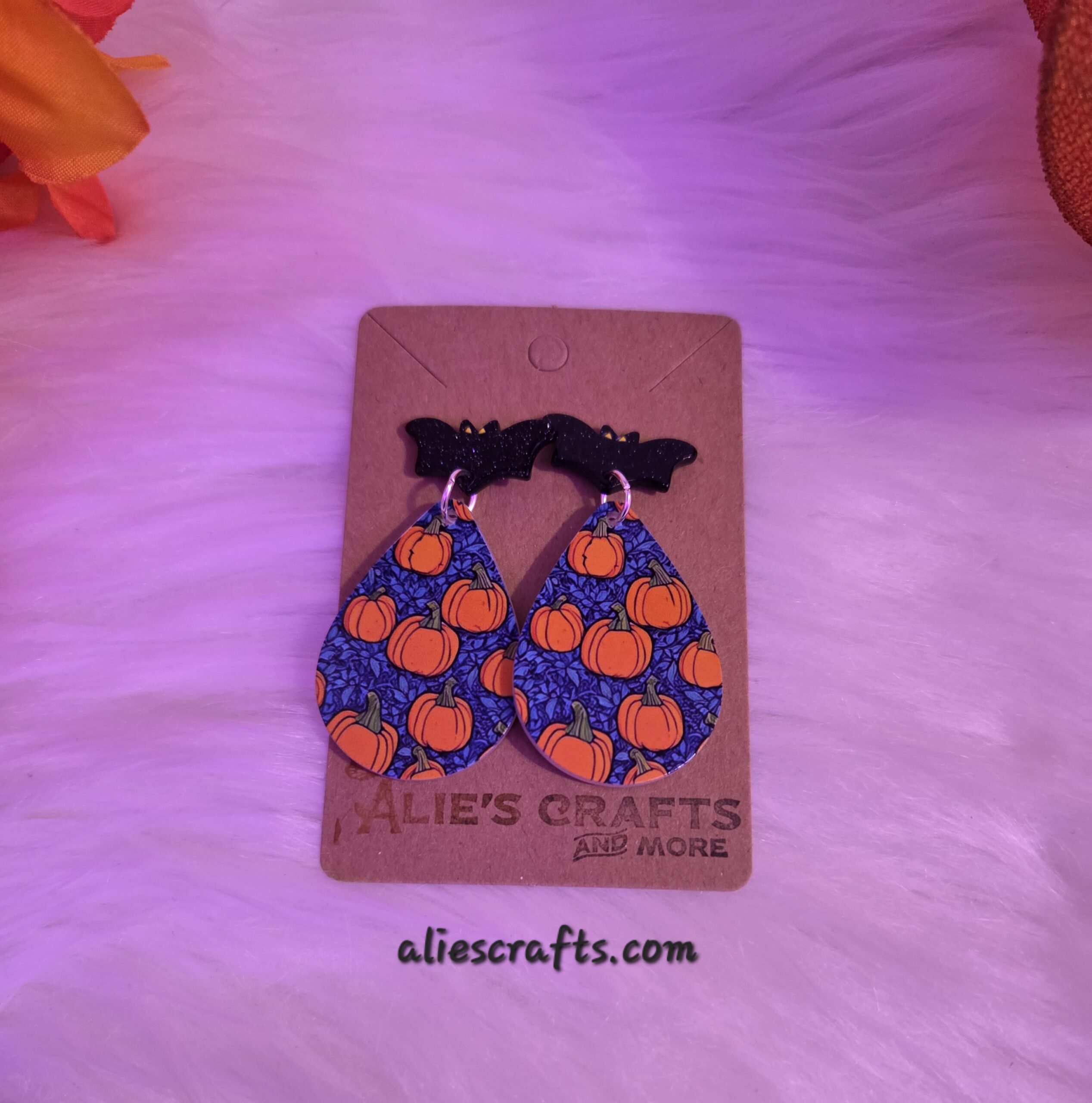 Pumpkin with bat post earrings