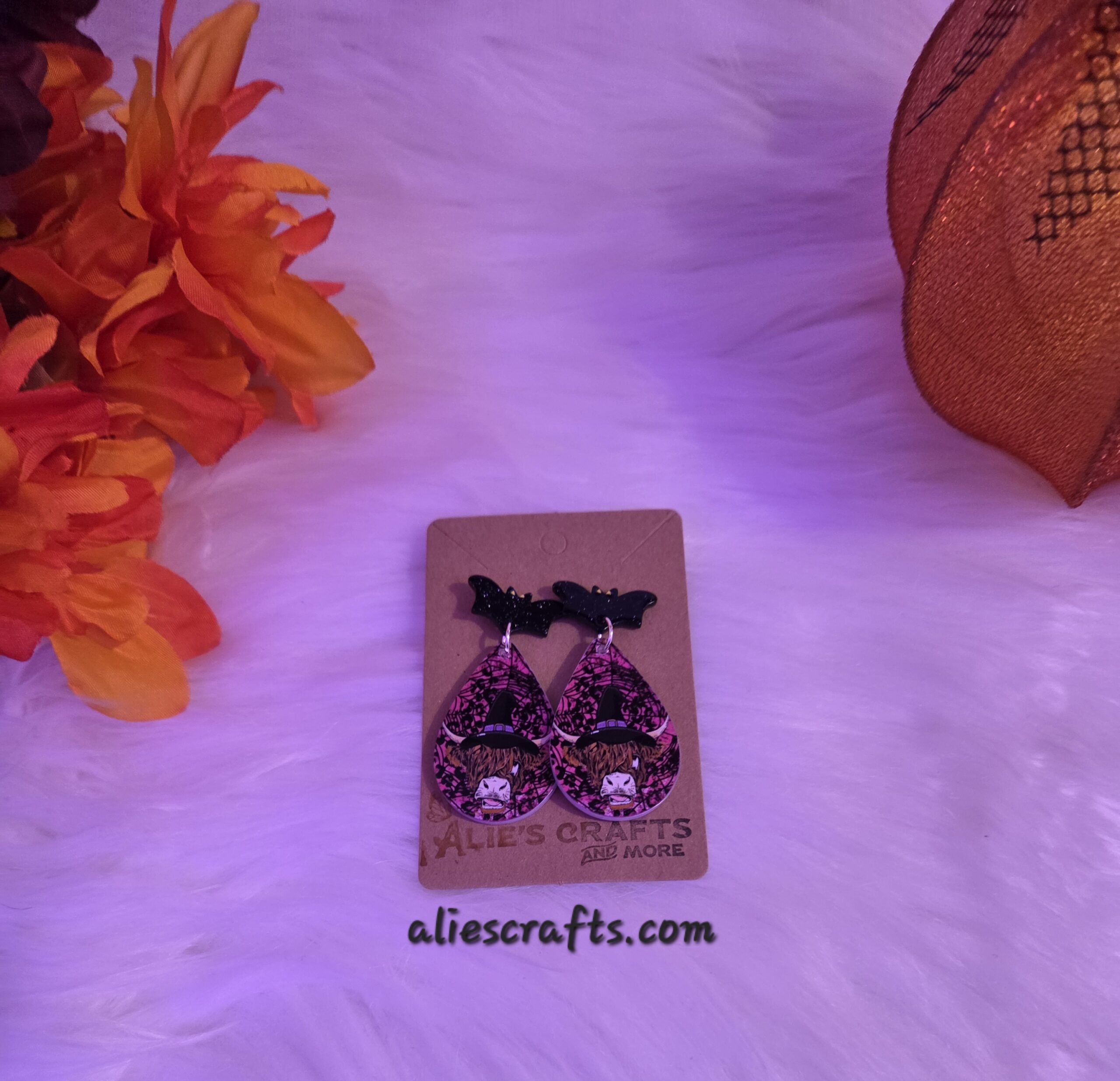 Cow earrings on bat post earrings - Image 4