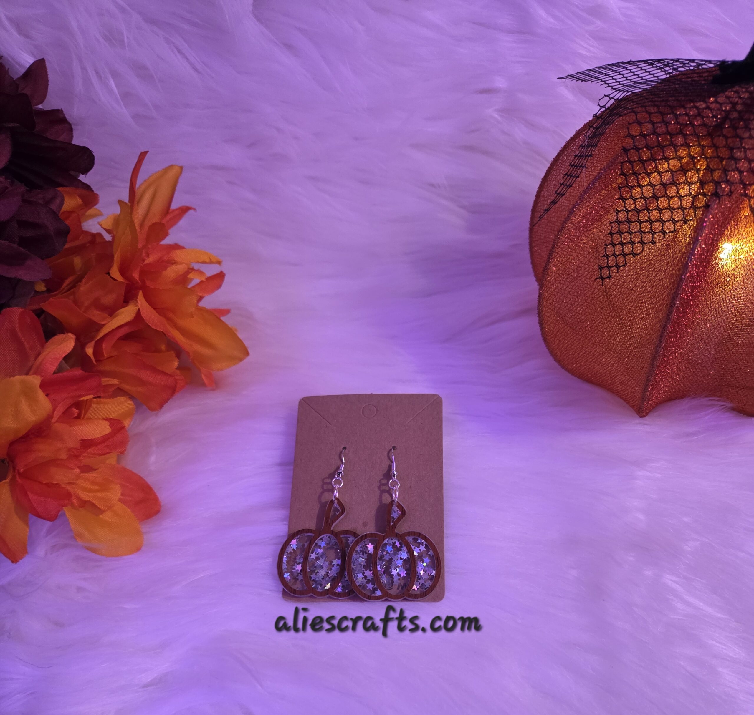 Silver glitter pumpkin earrings - Image 6