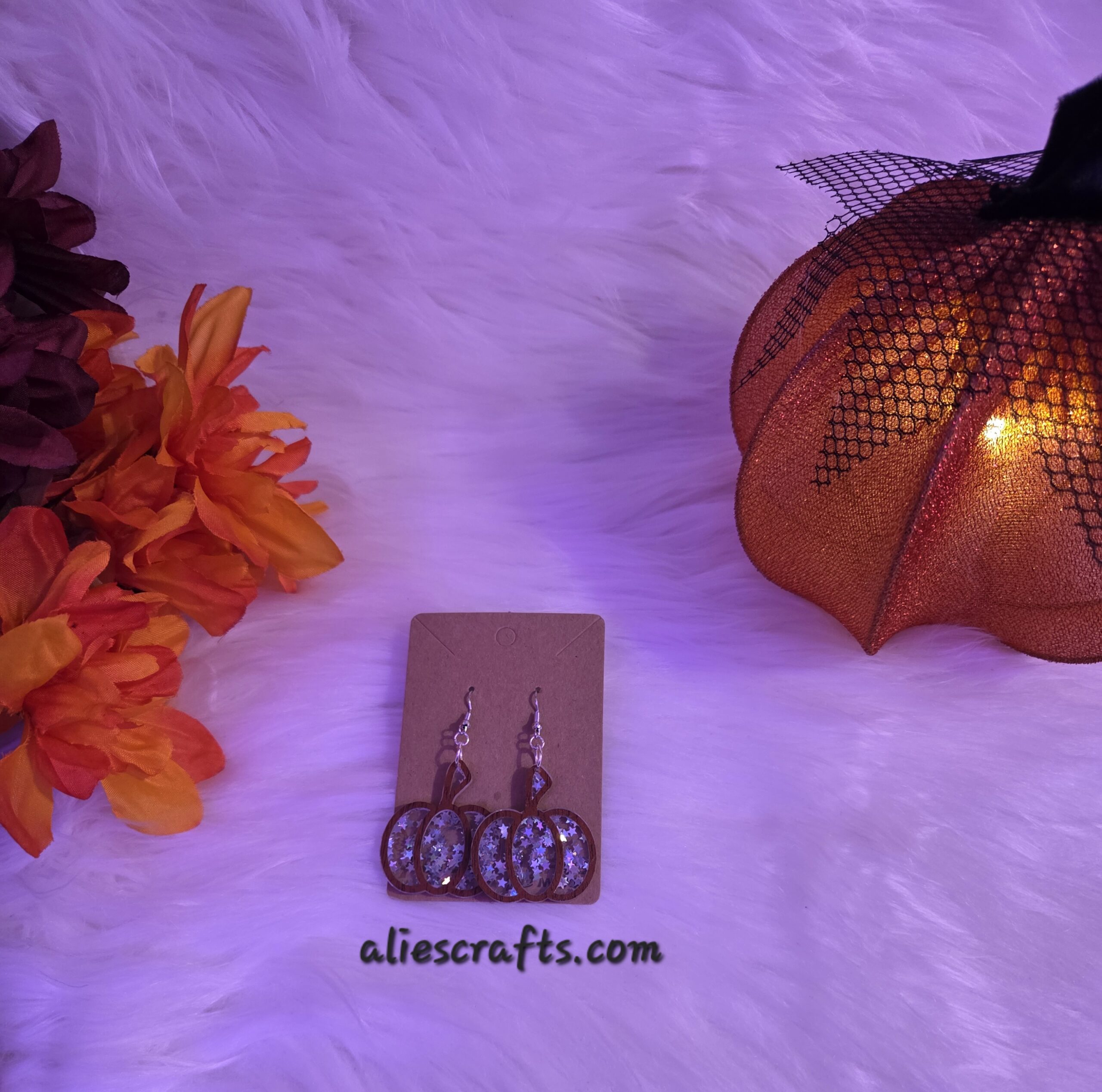 Silver glitter pumpkin earrings - Image 5