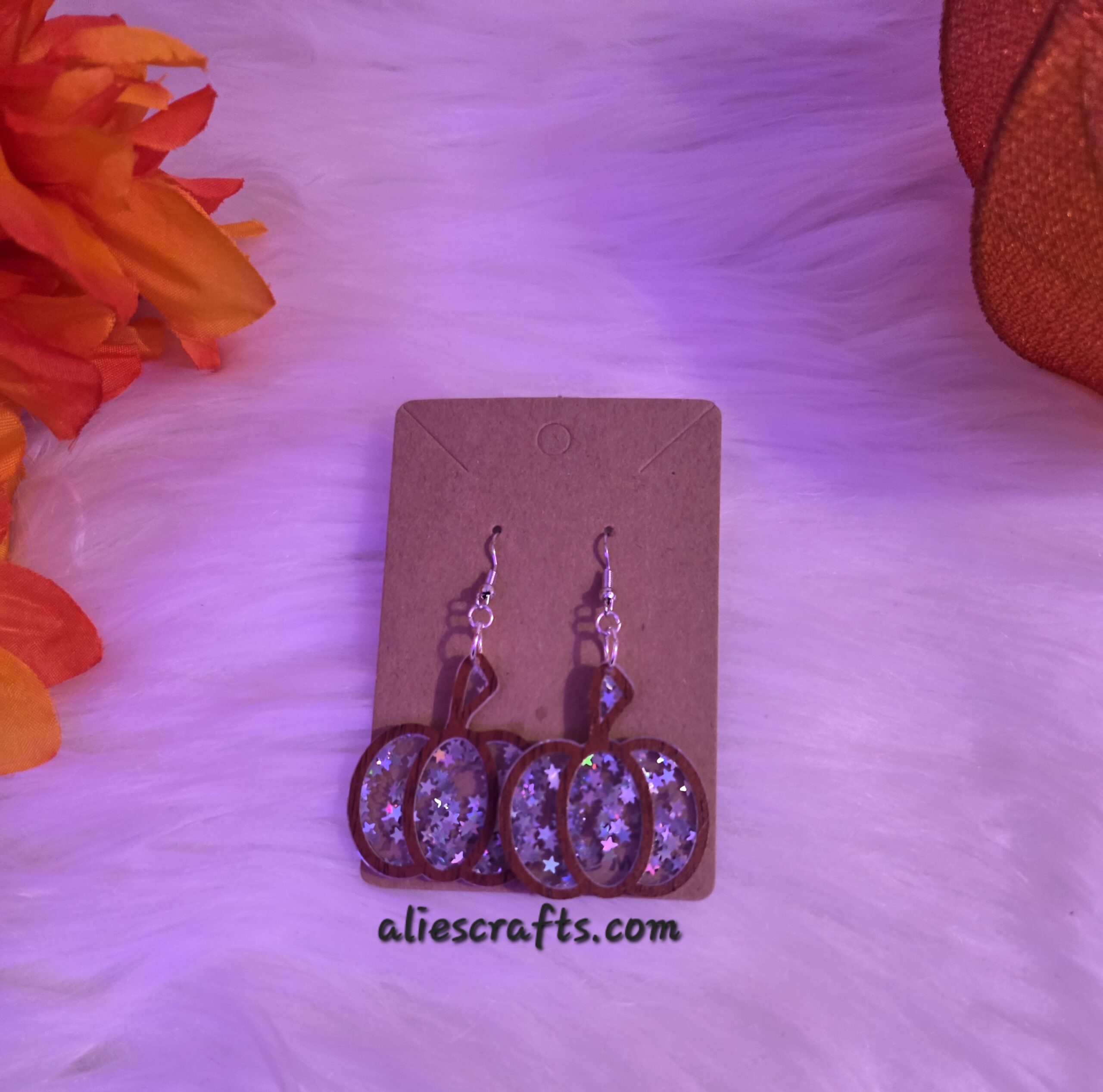 Silver glitter pumpkin earrings - Image 4