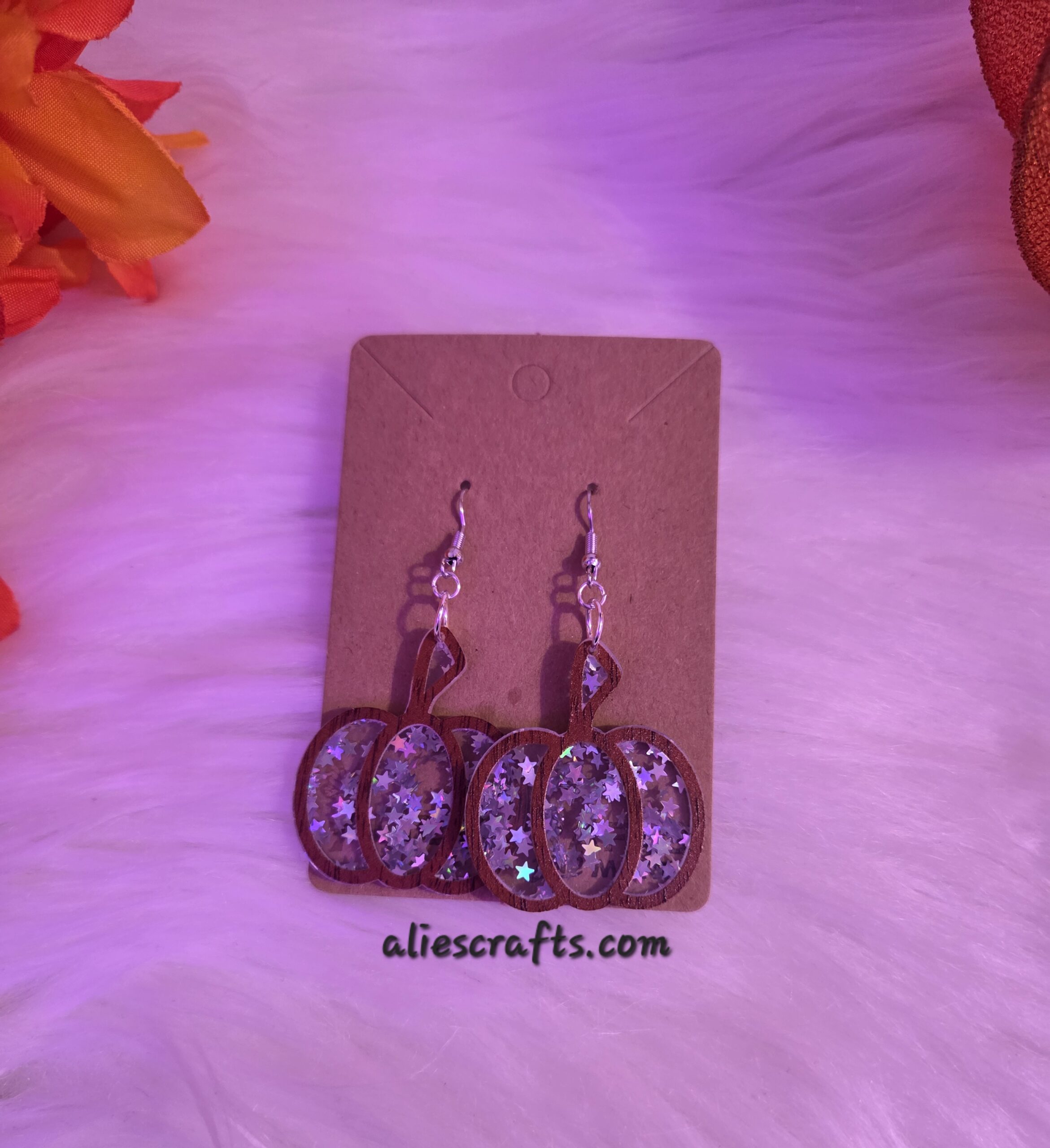 Silver glitter pumpkin earrings - Image 3