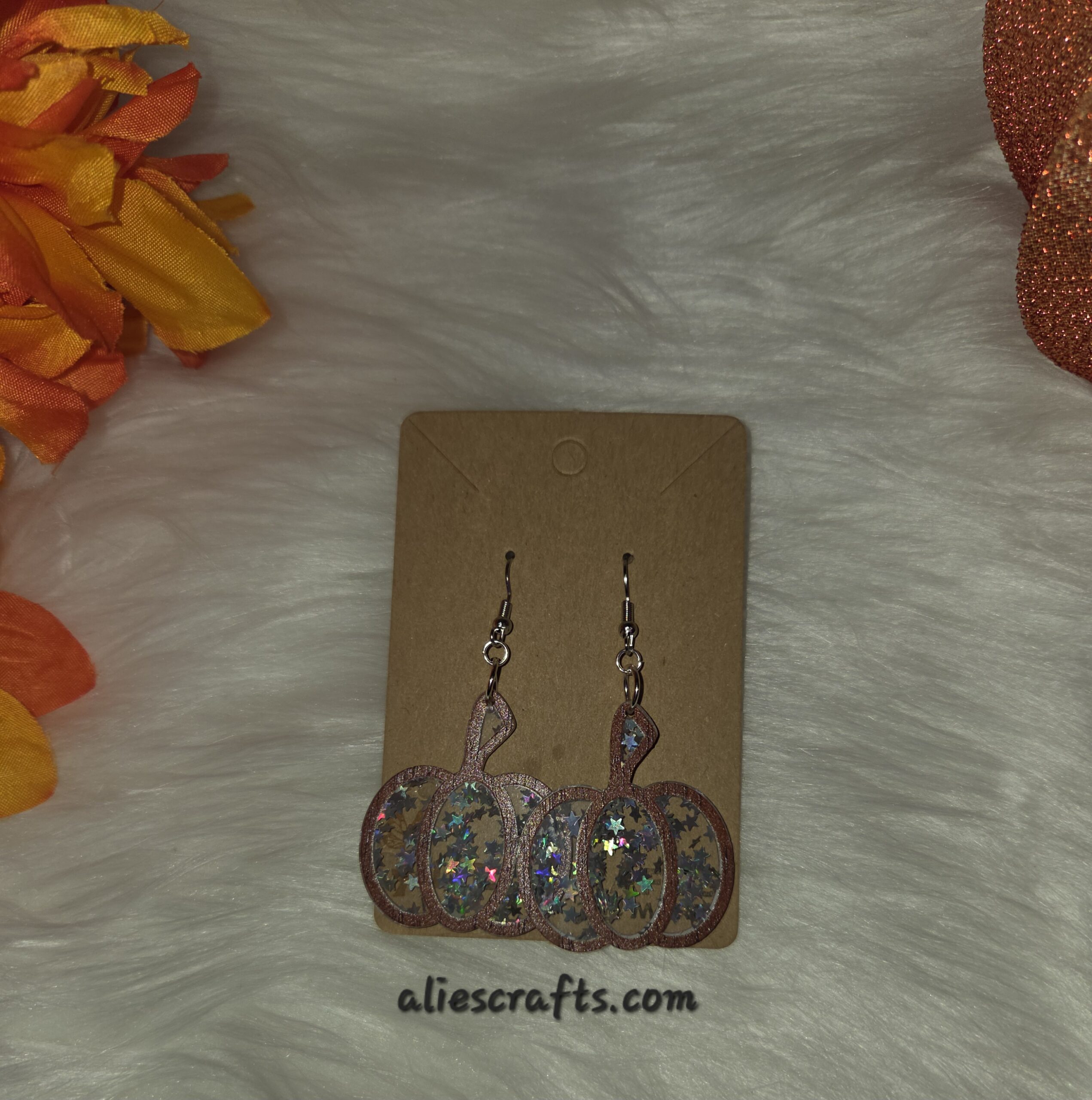 Silver glitter pumpkin earrings - Image 2