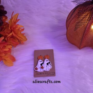 Ghost with pumpkin and cat earrings