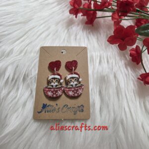 Christmas kitty in cup earrings