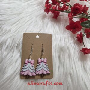 Pink christmas tree earrings