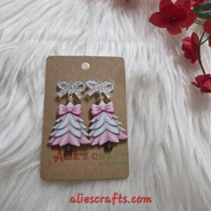 Pink christmas tree earrings