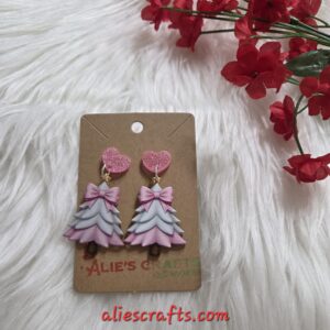 Pink Christmas tree earrings