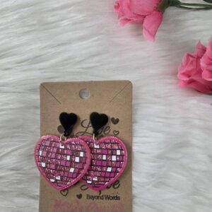Pink disco heart earrings