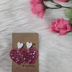Pink disco hearts earrings