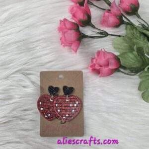Red disco heart earrings