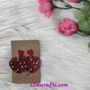 Red disco heart earrings