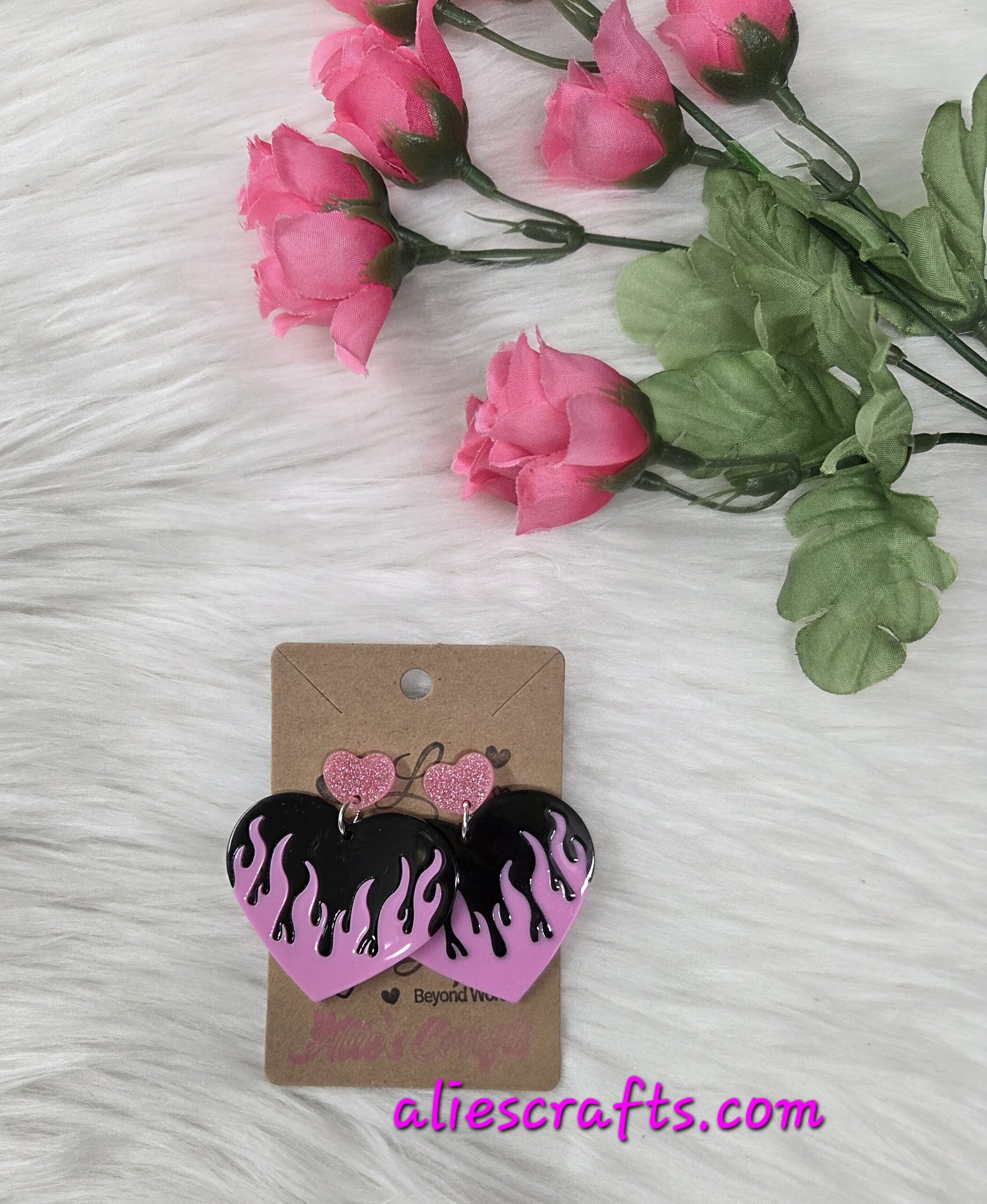 Fire pink heart earrings - Image 2
