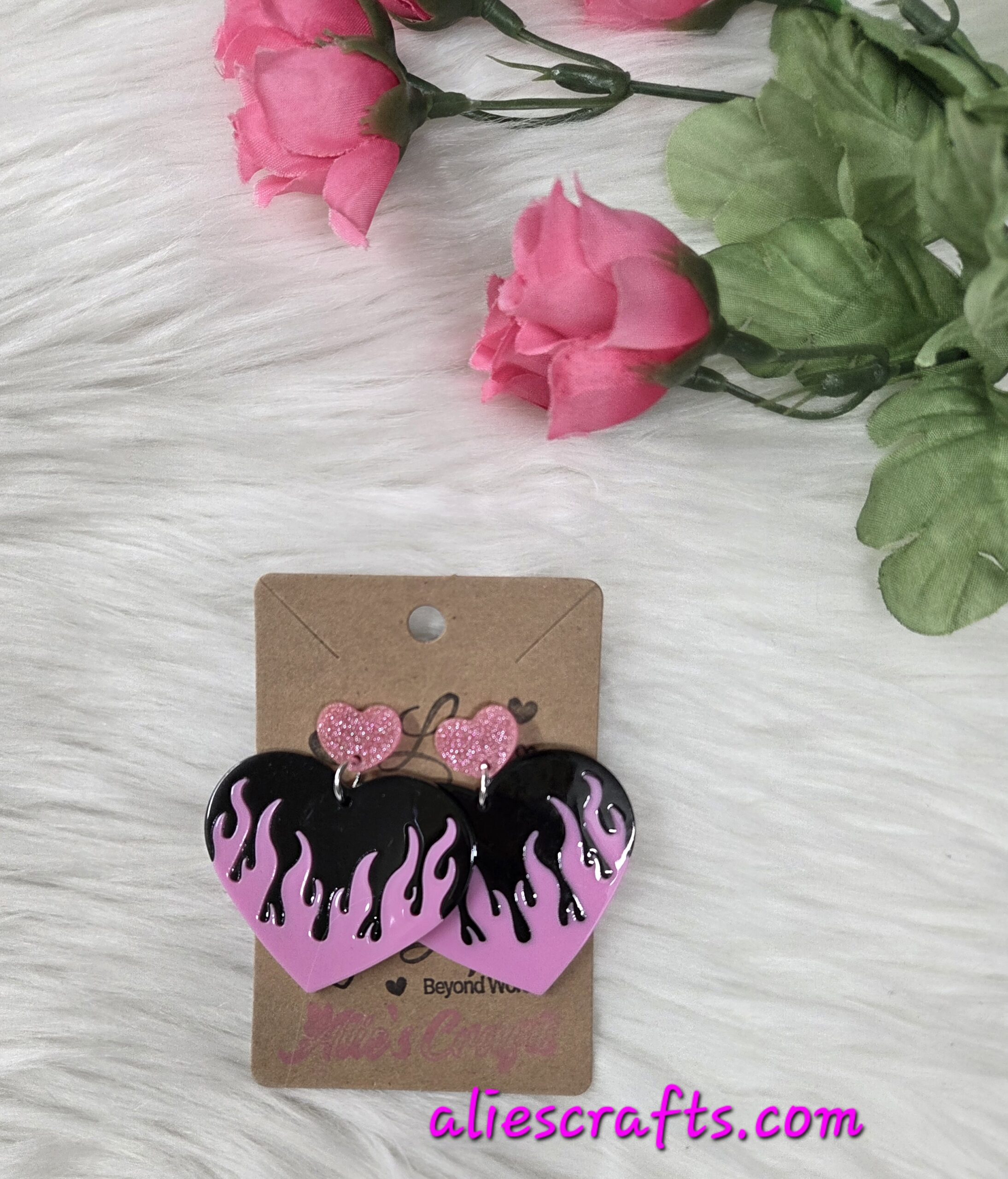 Fire pink heart earrings - Image 3