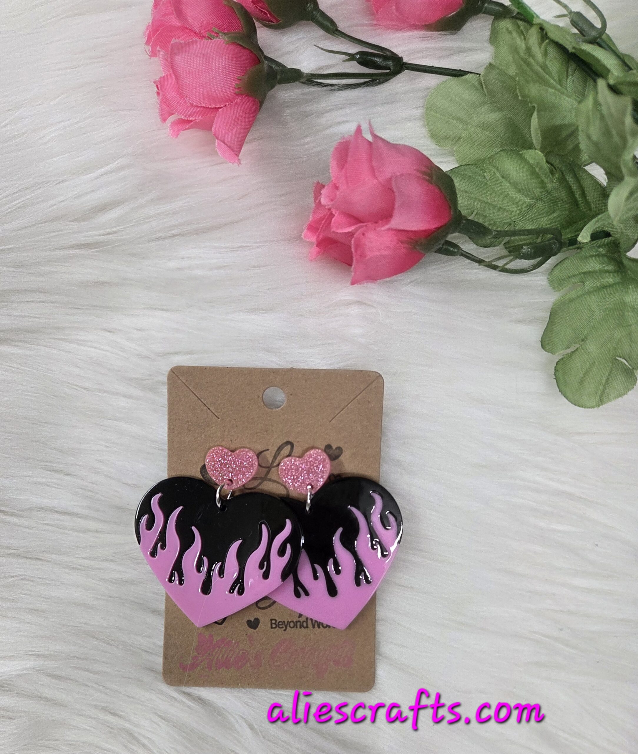 Fire pink heart earrings - Image 4