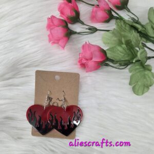 Red heart on fire earrings
