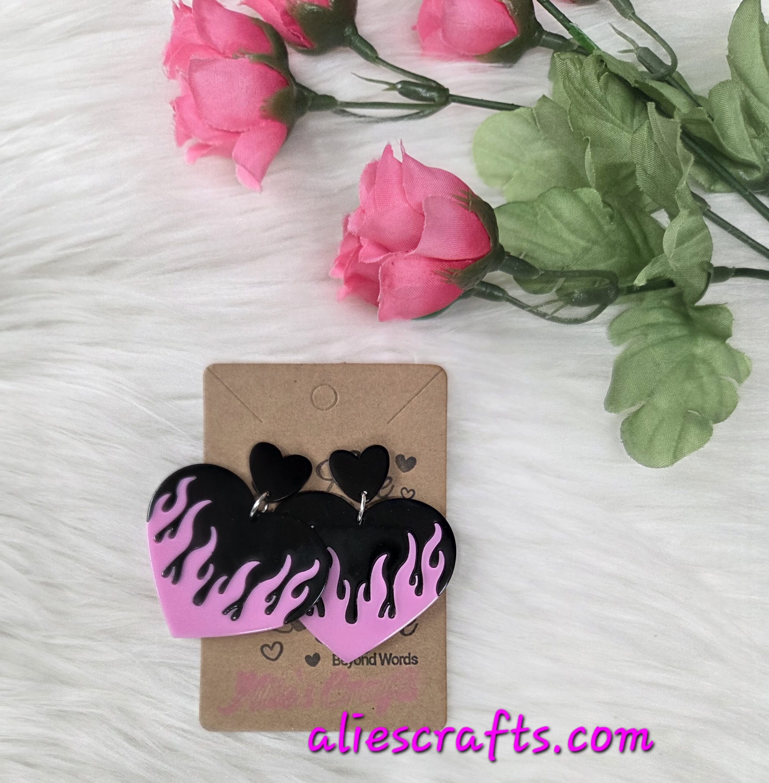 Fire pink heart earrings