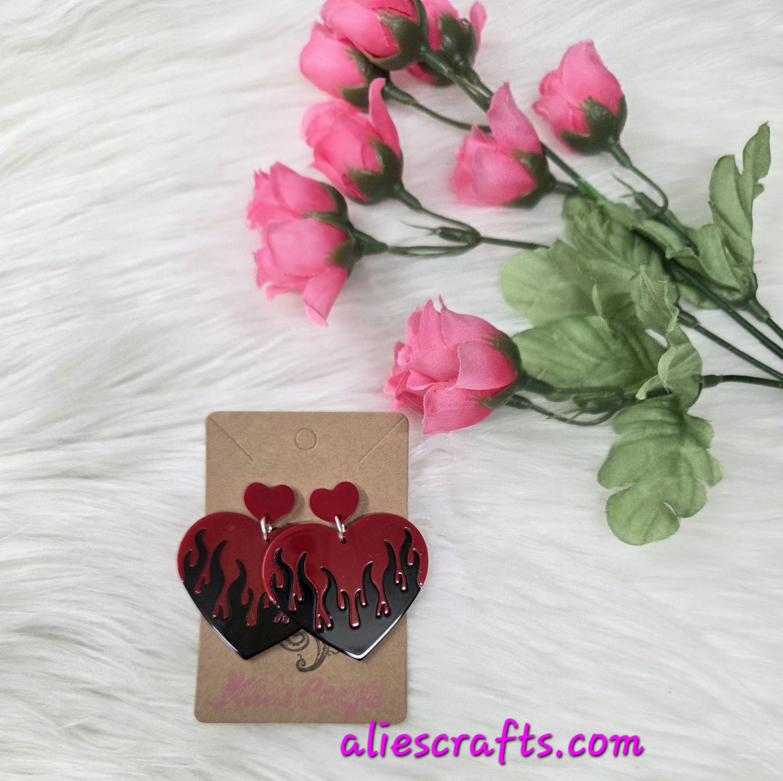 Red fire heart earrings