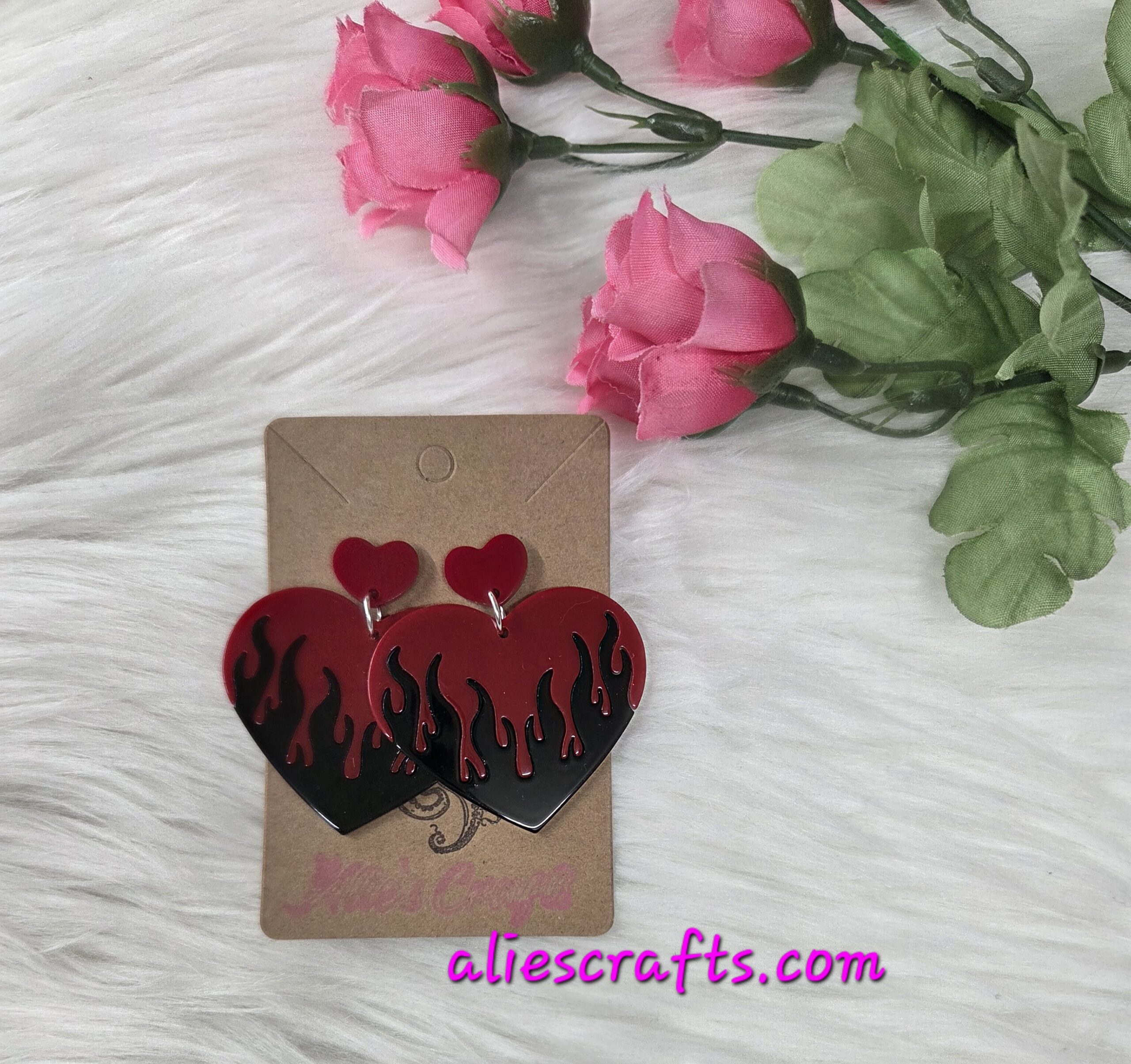 Red fire heart earrings - Image 3