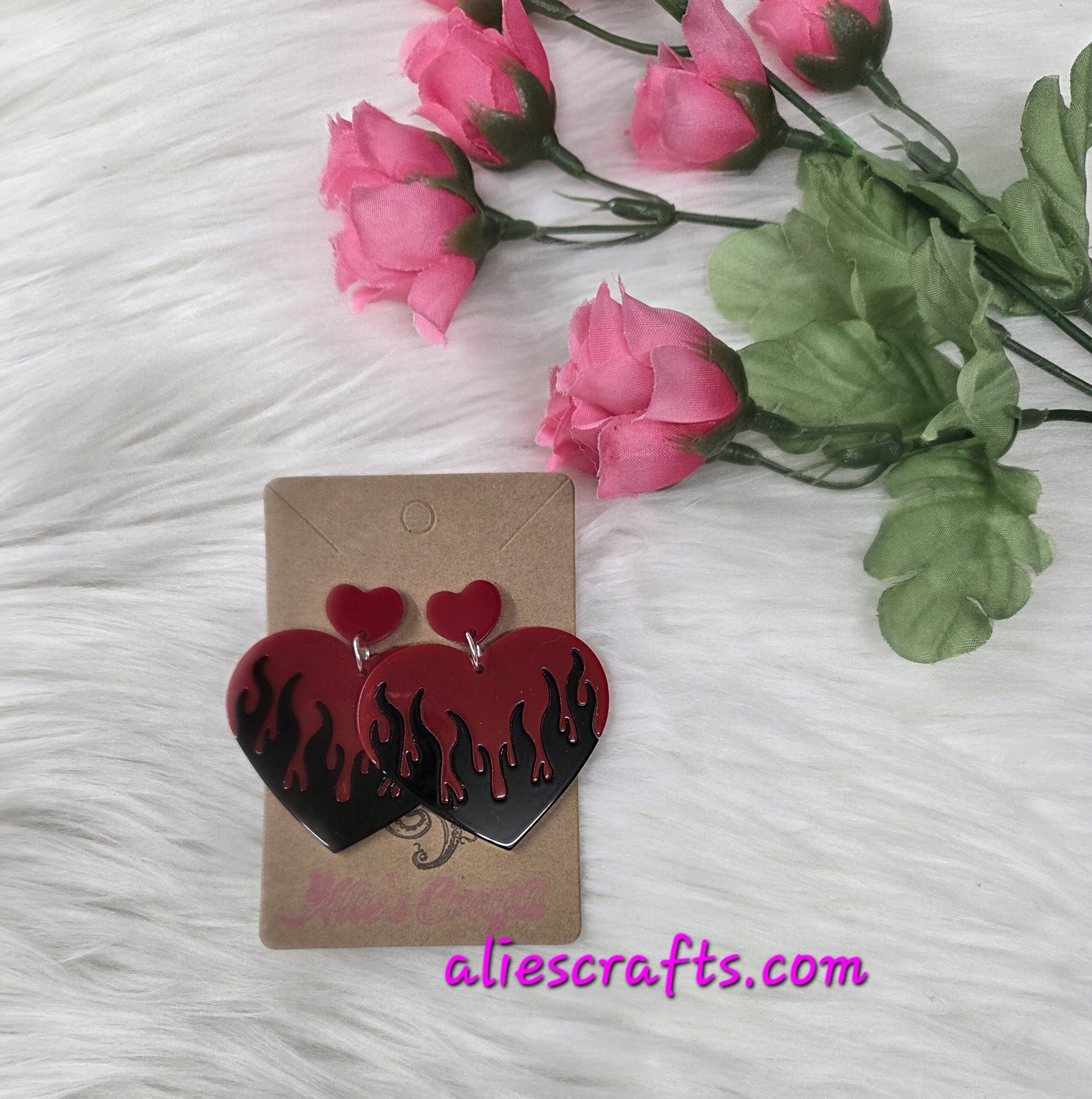 Red fire heart earrings - Image 4