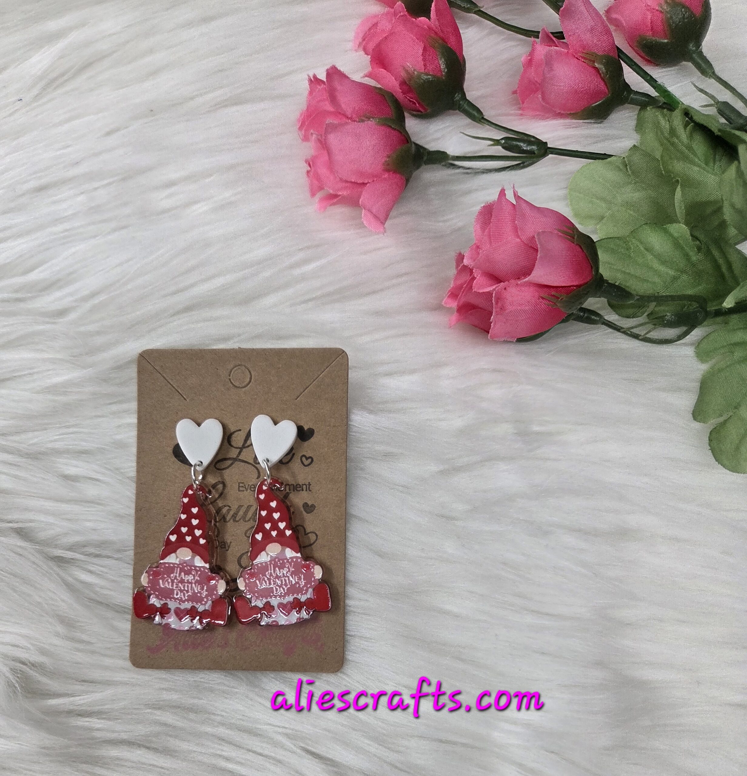 Happy v day gnome earrings