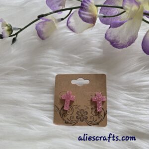 Pink cross earrings