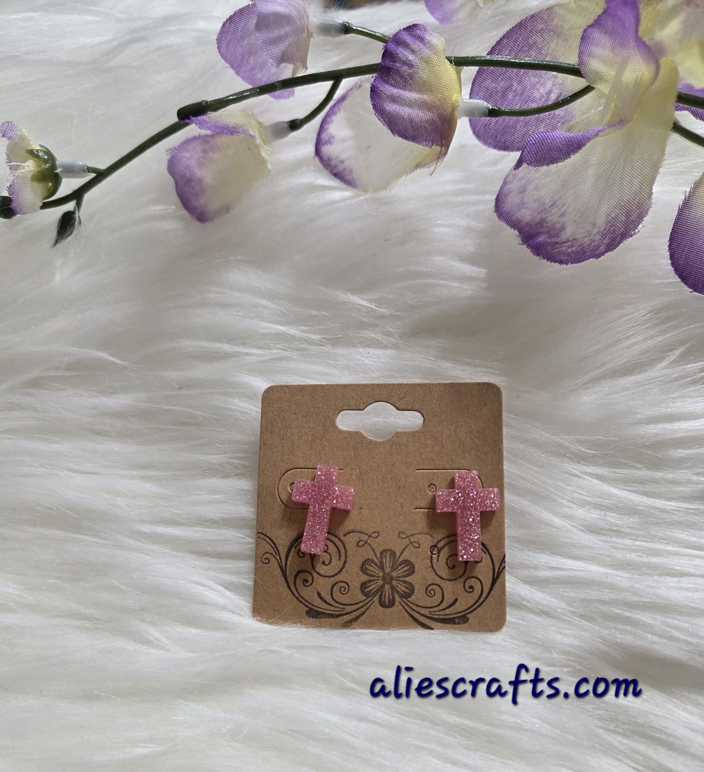Pink cross earrings