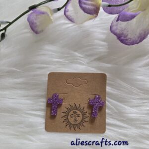 Purple cross earrings