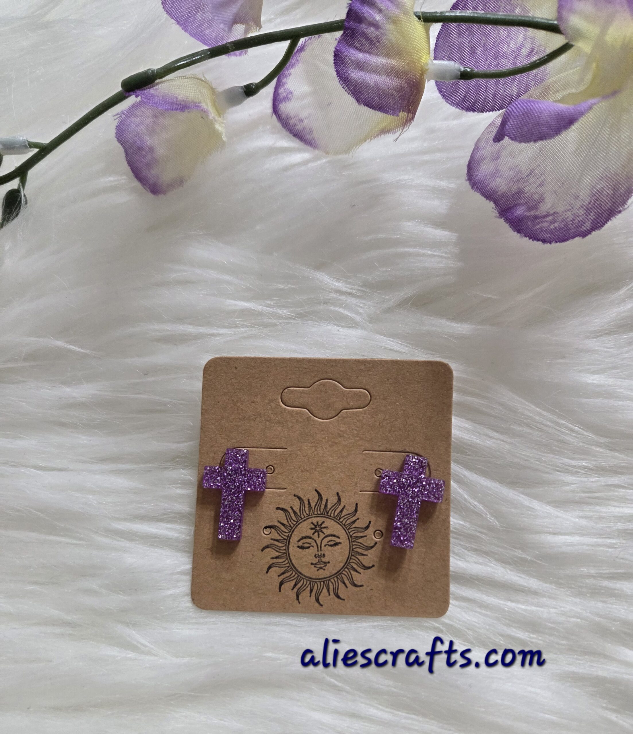 Purple cross earrings