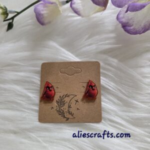 Red bird stud earrings