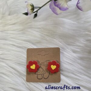 Red flower heart earrings