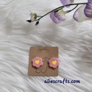 Pink flower heart  earrings