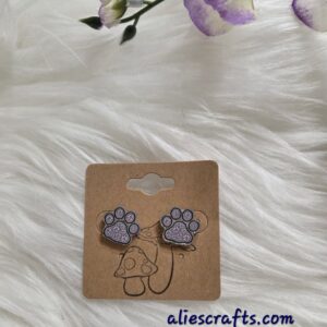 Pink flower dog paw print earrings