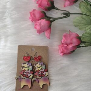 Cat with hearts earrings