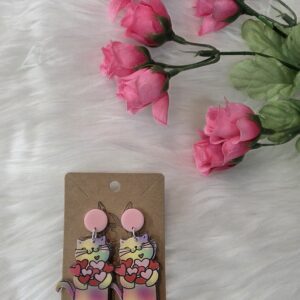 Cat with hearts earrings