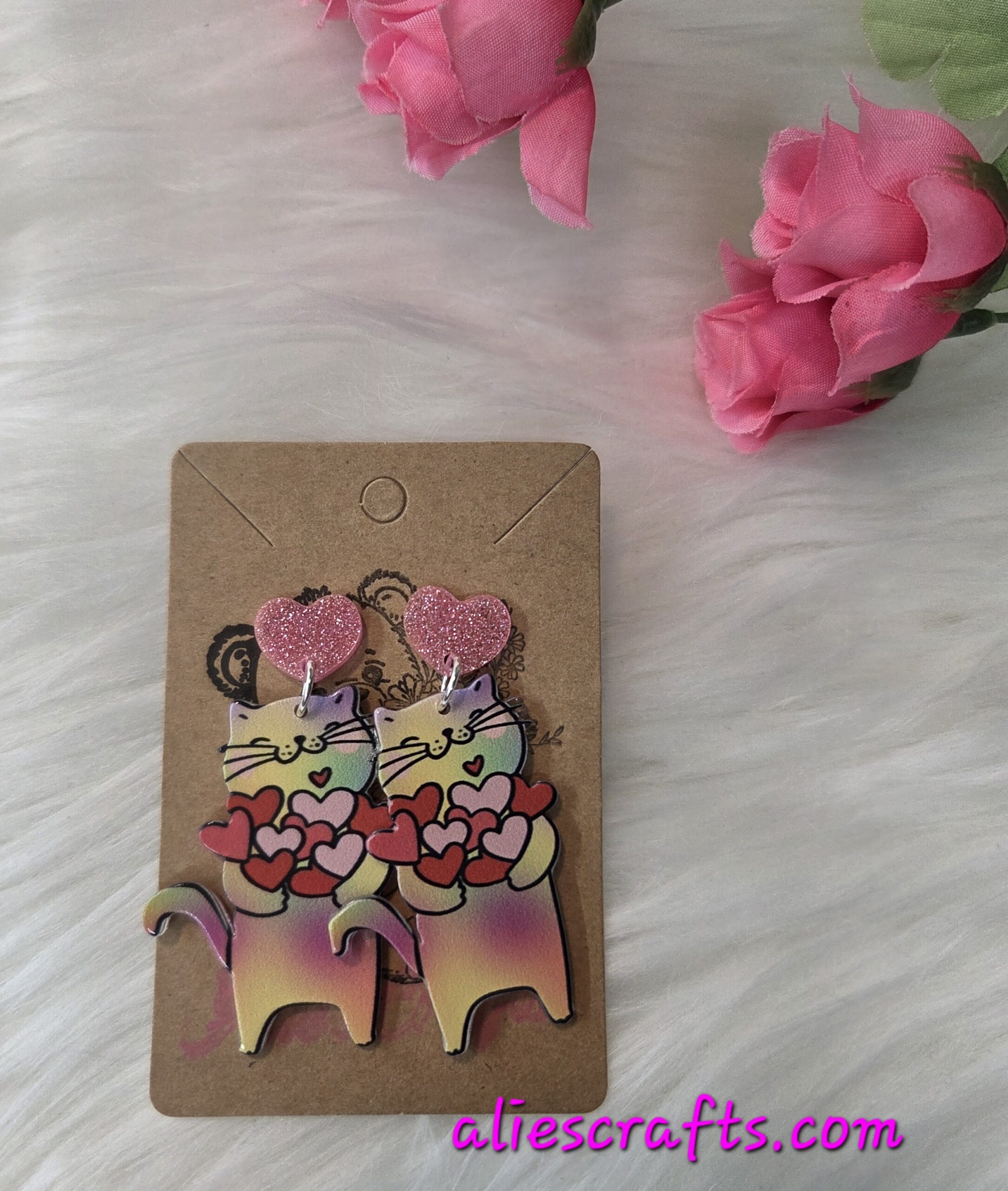 Cat with heart earrings - Image 2