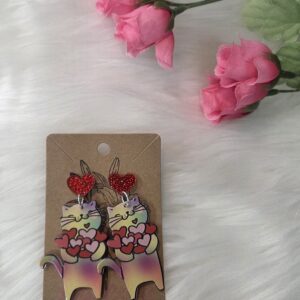 Cat with hearts earrings