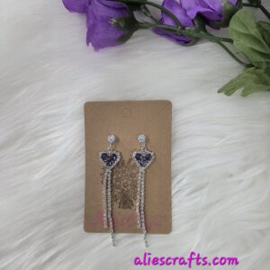 Purple rhinestone heart earrings