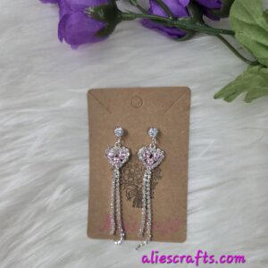 Pink heart rhinestone dangle earrings