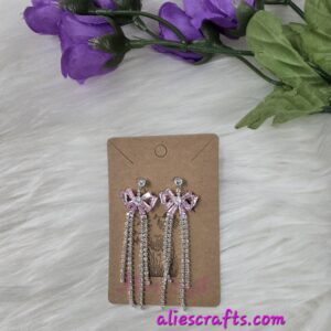 Pink bow rhinestone earrings