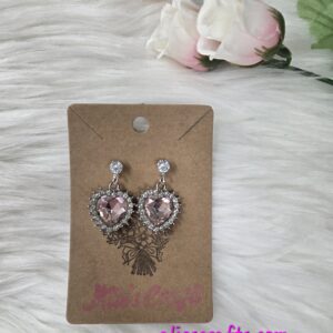 Pink heart rhinestone earrings