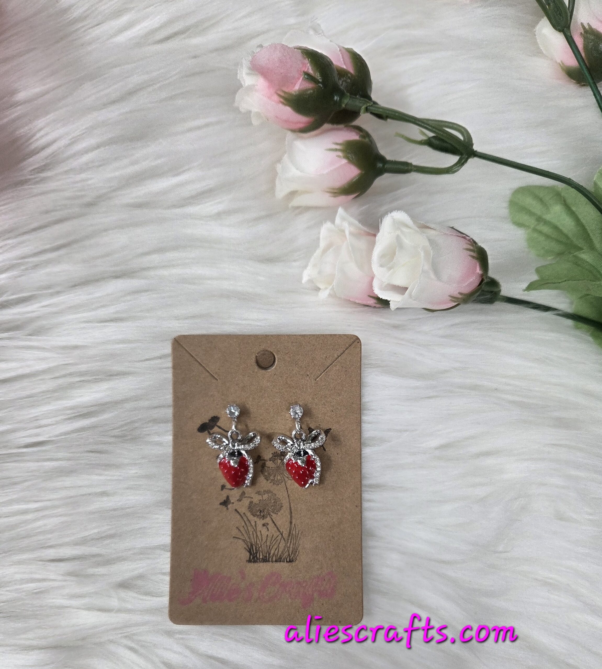 Strawberry rhinestone bow earrings - Image 2