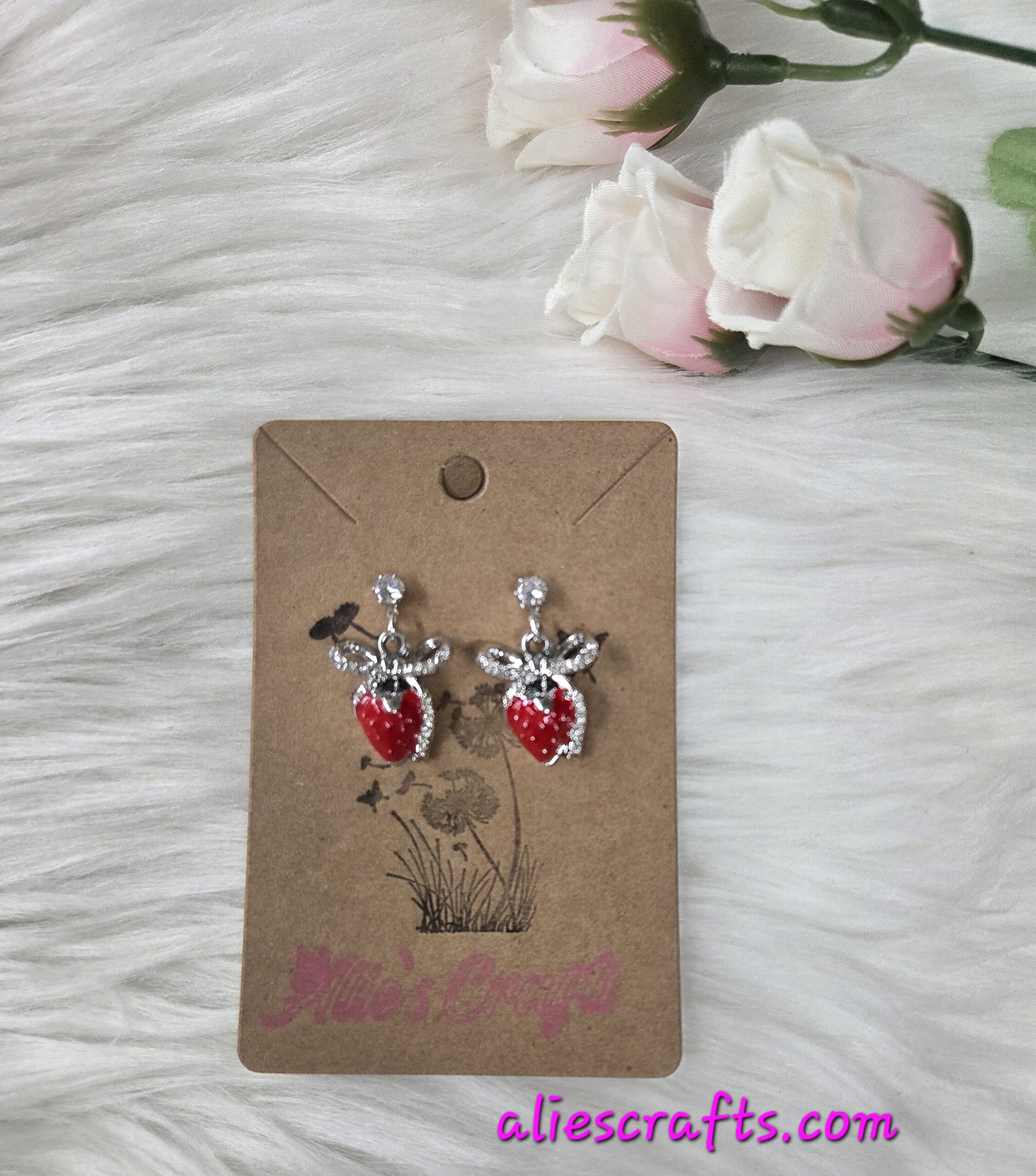 Strawberry rhinestone bow earrings