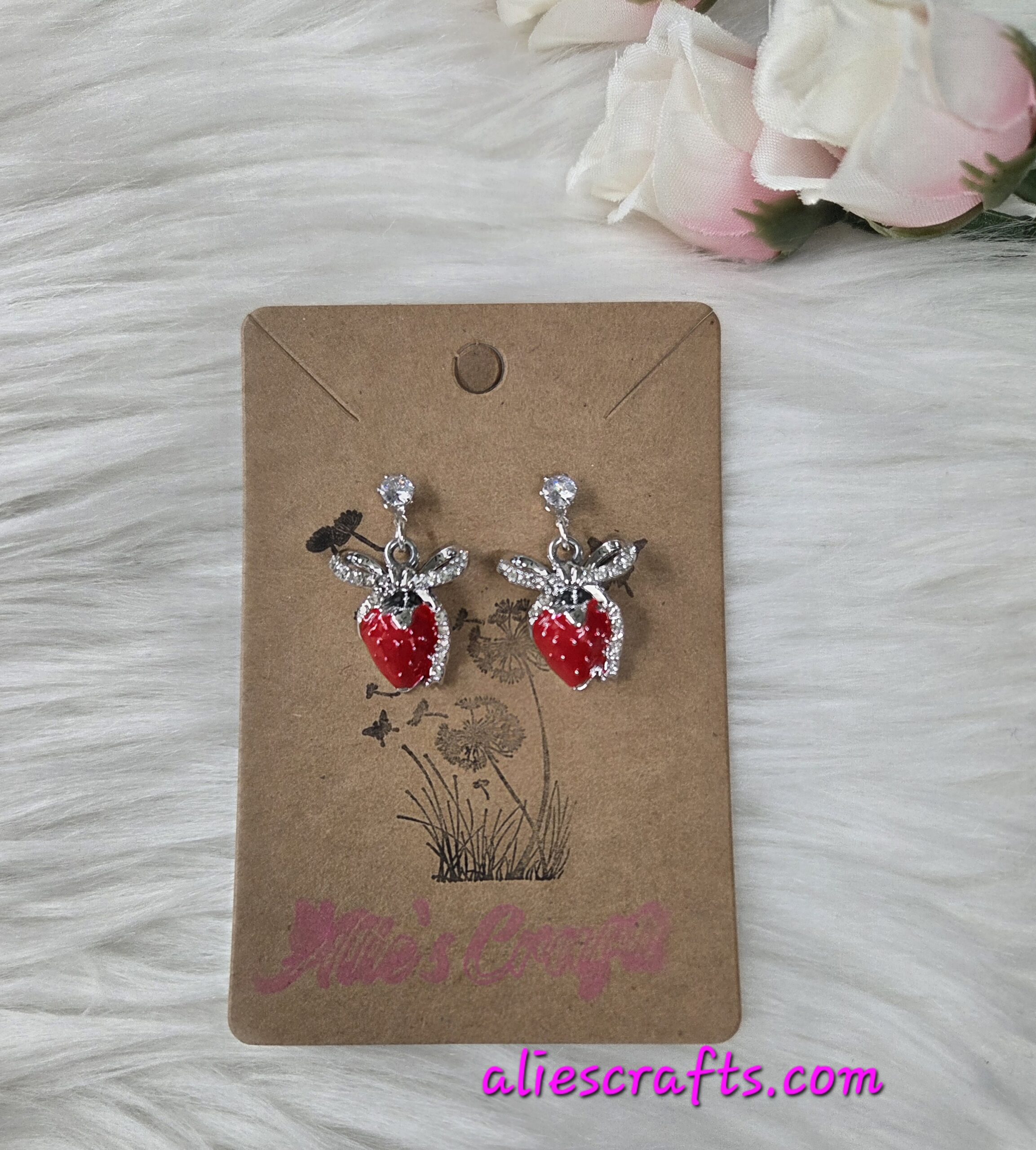 Strawberry rhinestone bow earrings - Image 4