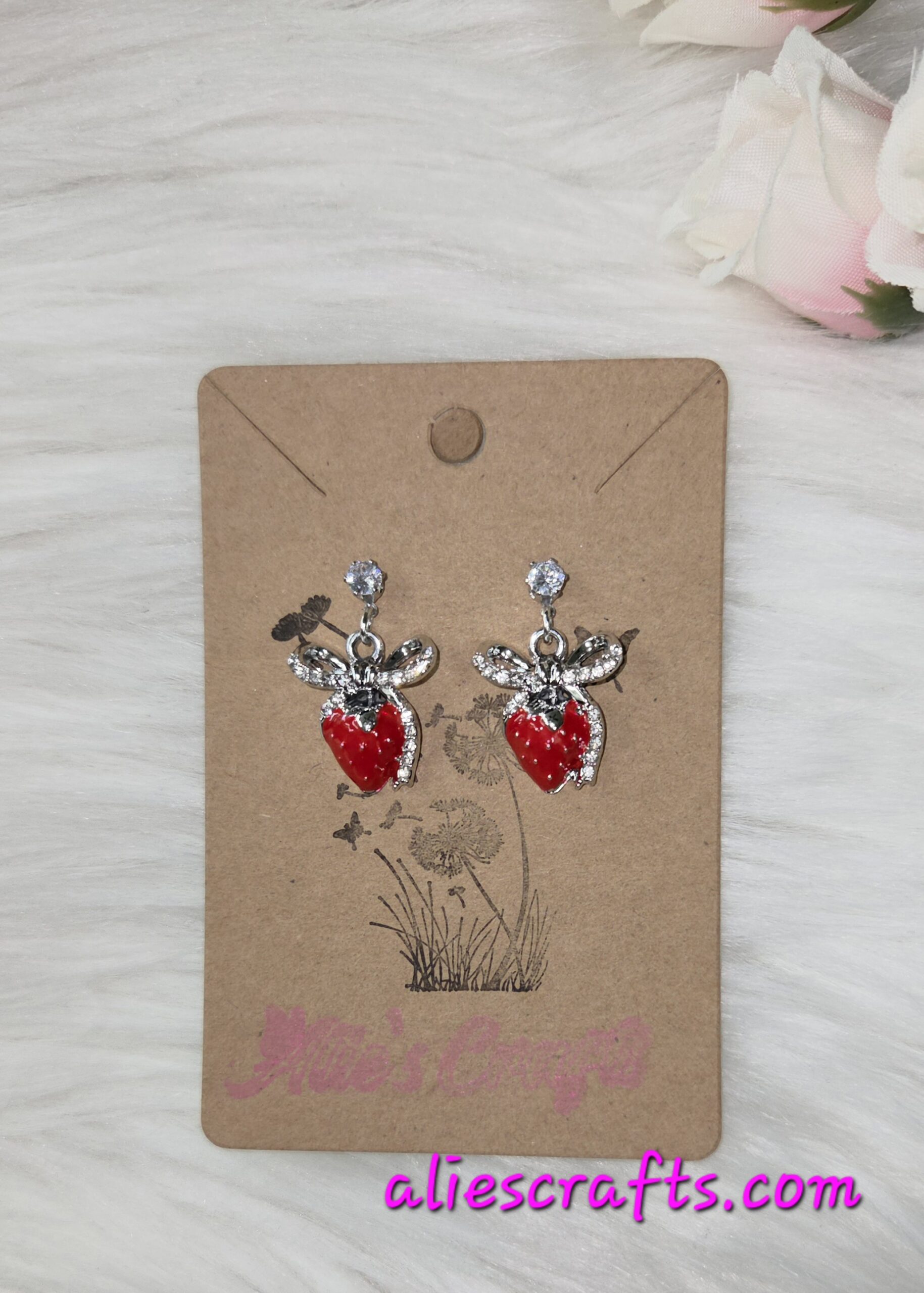 Strawberry rhinestone bow earrings - Image 5