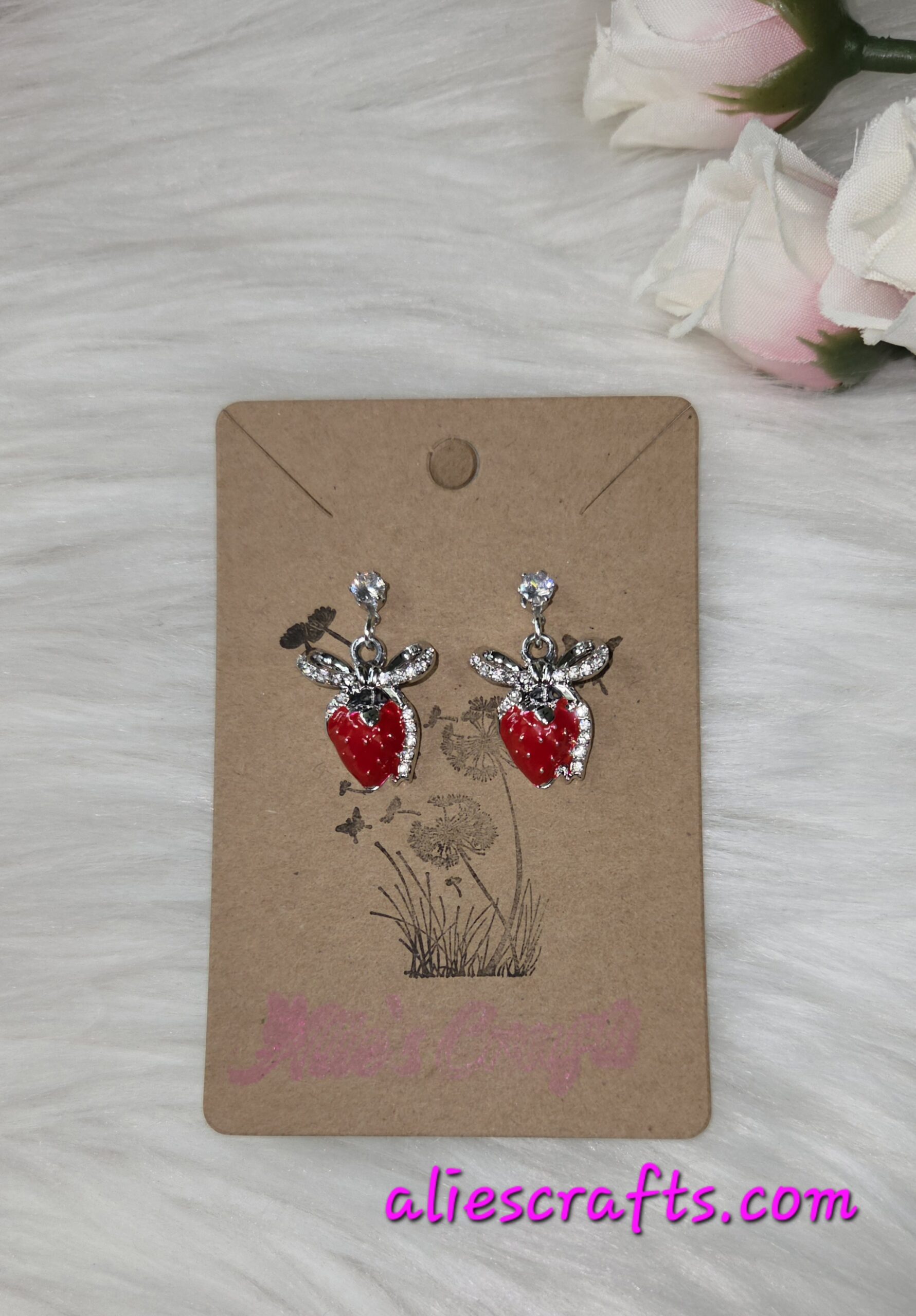 Strawberry rhinestone bow earrings - Image 6