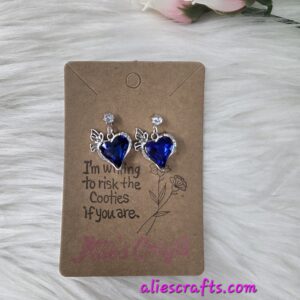 Blue rhinestone heart with butterfly earrings